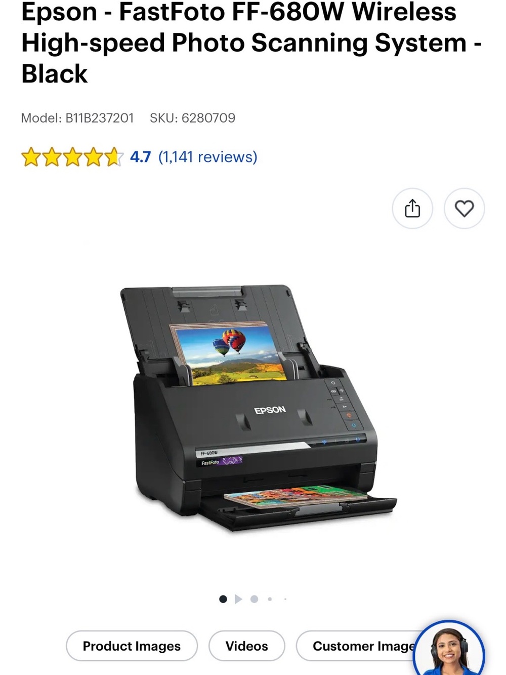 Epson Black FastFoto FF-680W Photo Scanner